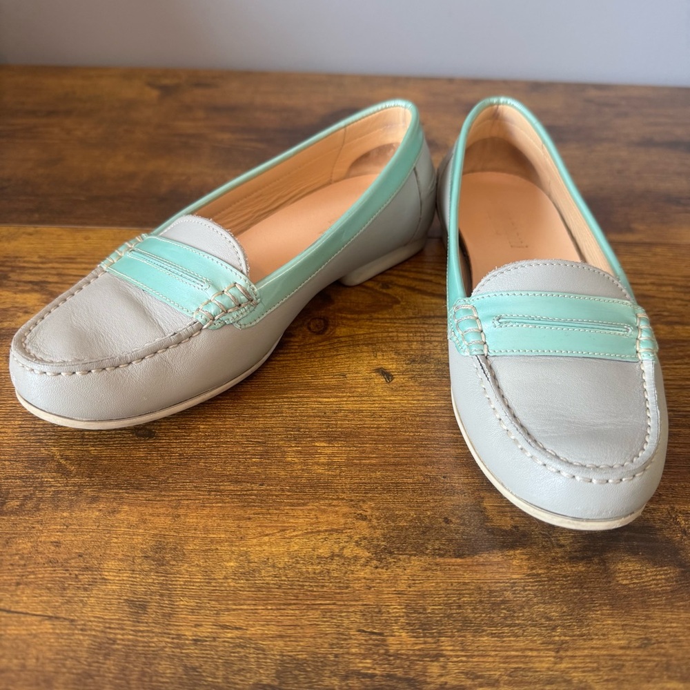 A. Testoni‎ Italy Women’s Leather Loafers Gray Mint EU 35 US 5 Penny Slip On